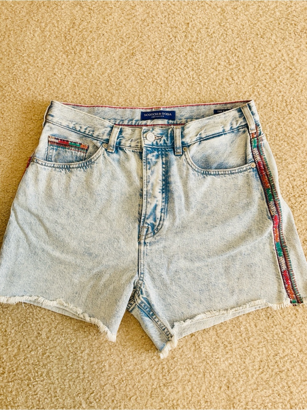 Scotch & Soda Light Blue Denim Shorts with Color-Trim Side Stripe
